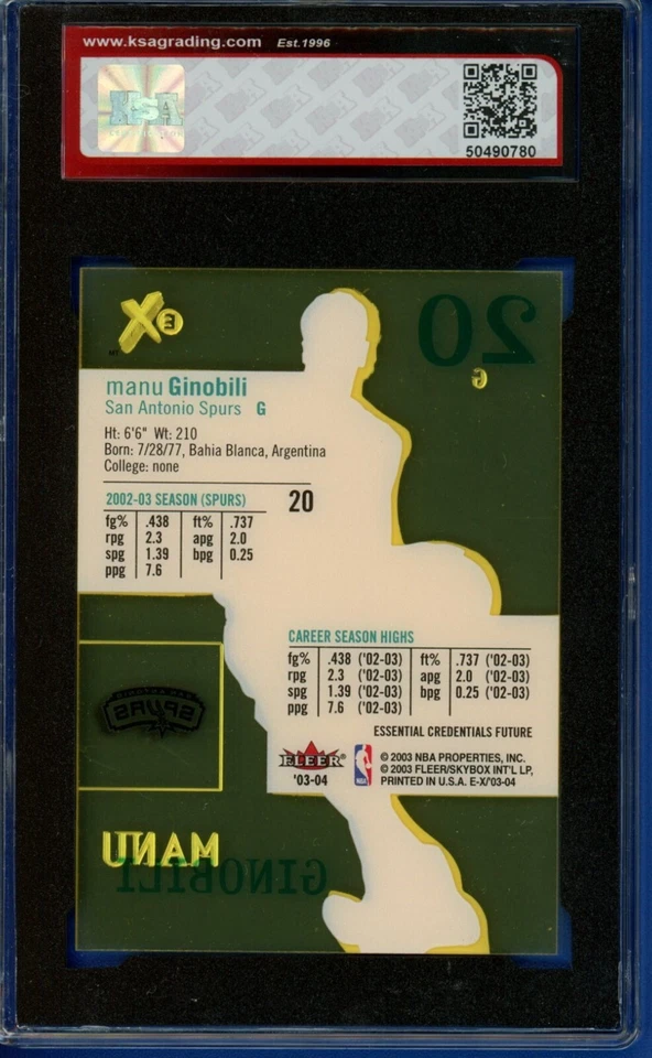 2003-04 E-X ESSENTIAL CREDENTIALS FUTURE #39/83 MANU GINOBILI #20 HOF *SLOTH55* - Image 2 of 2