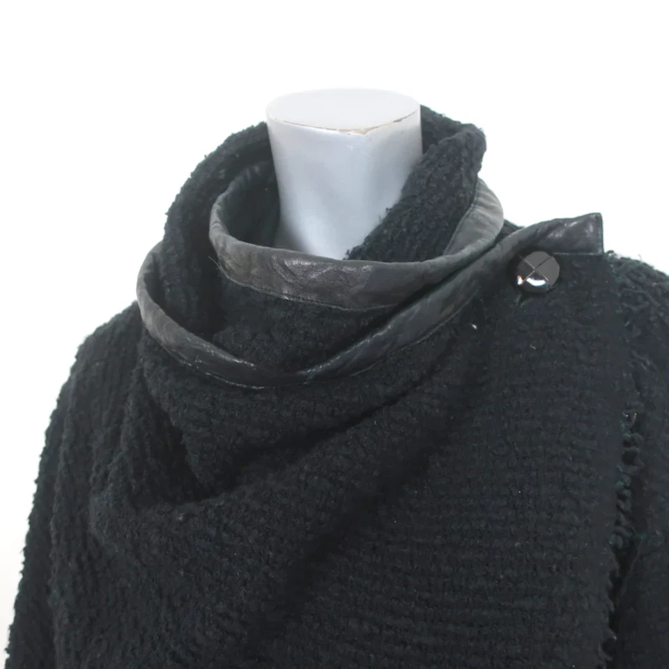 Chaqueta drapeada Isabel Marant negra ribete de cuero lana Boucle talla 0 Foto 4 de 4
