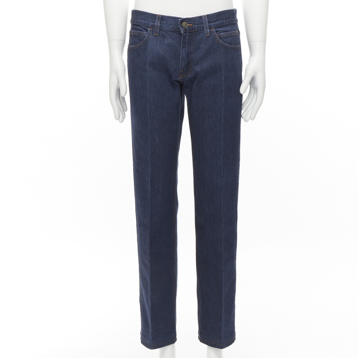 GUCCI Tom Ford Vintage GG Cursive logo embroidered blue jeans IT48 
