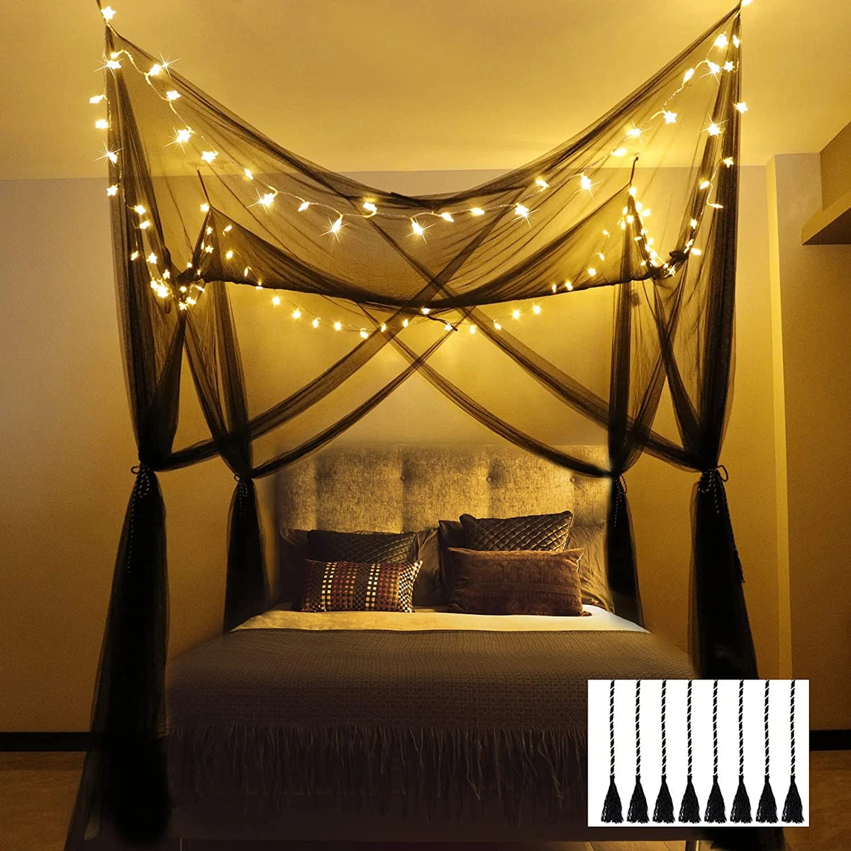 Black canopy bed curtains online
