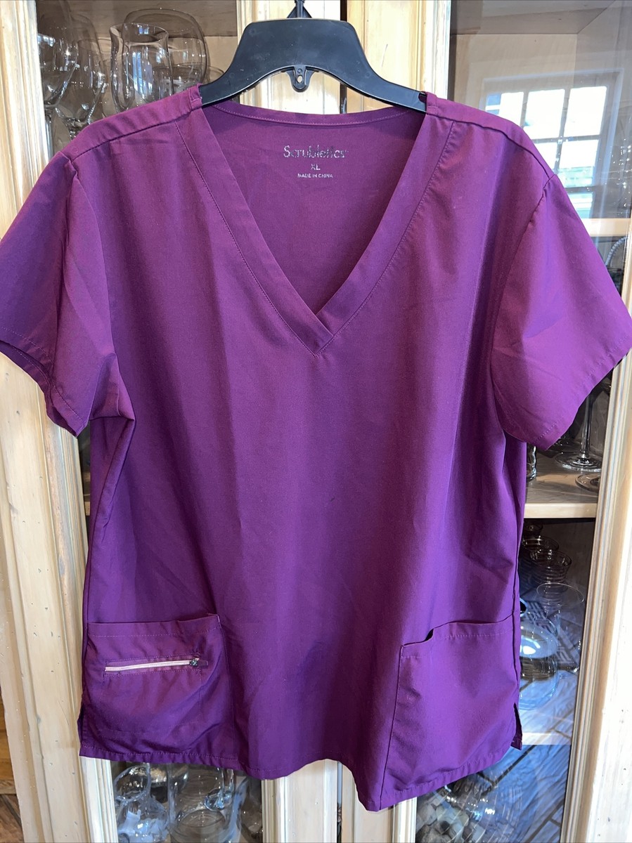 Scrubletics XL Womens Scrub Short Sleeve Top Burgundy Microfiber