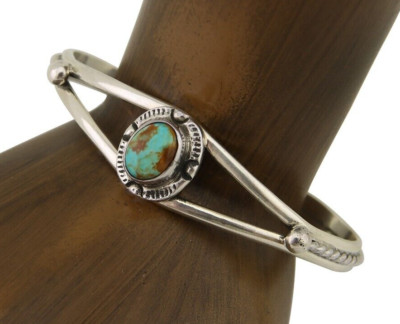 Navajo Bracelet 925 Silver Blue Turquoise Artist Signed Gecko C.80's