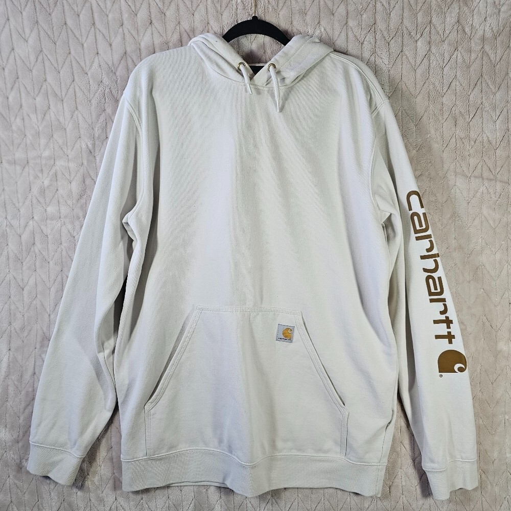Carhartt Loose Fit Hoodie Sweatshirt Mens L Tall Logo Outdoor Workwear Beige