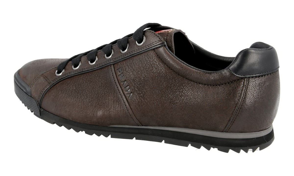 AUTH LUXURY PRADA SNEAKERS SHOES 4E2719 BROWN LEATHER NEW US 10 EU