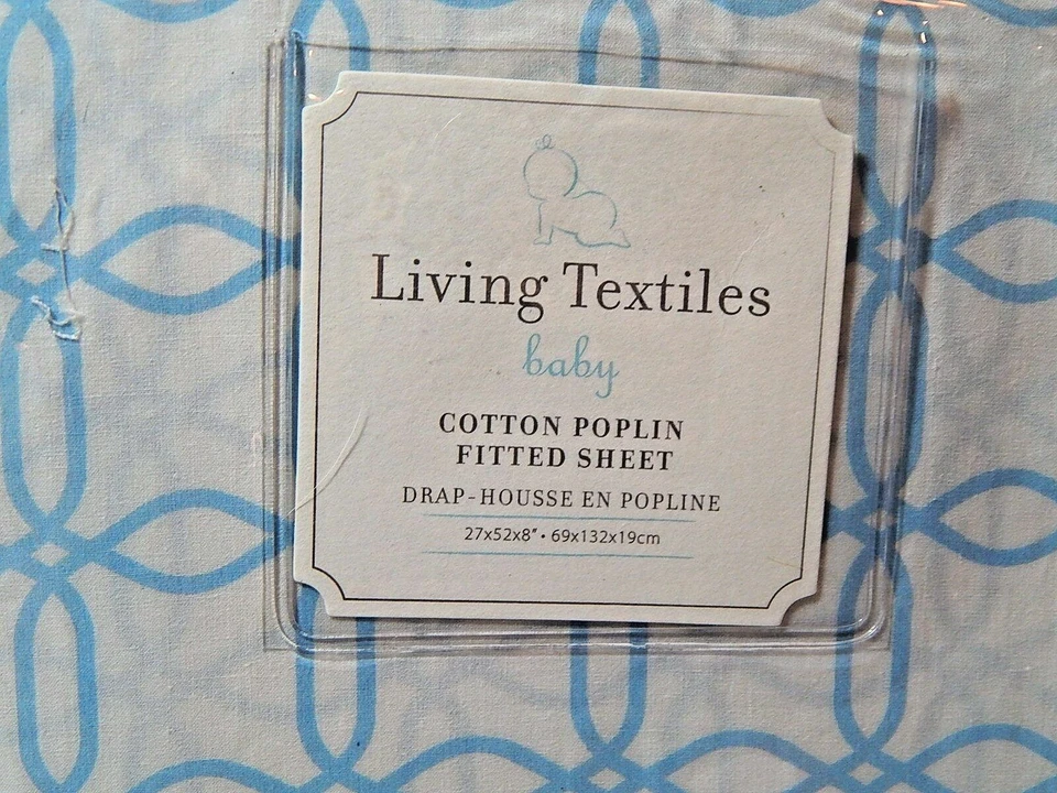 Sábana bajera ajustada Living Textiles Jersey eslabones azules 100 % algodón estándar Foto 3 de 4