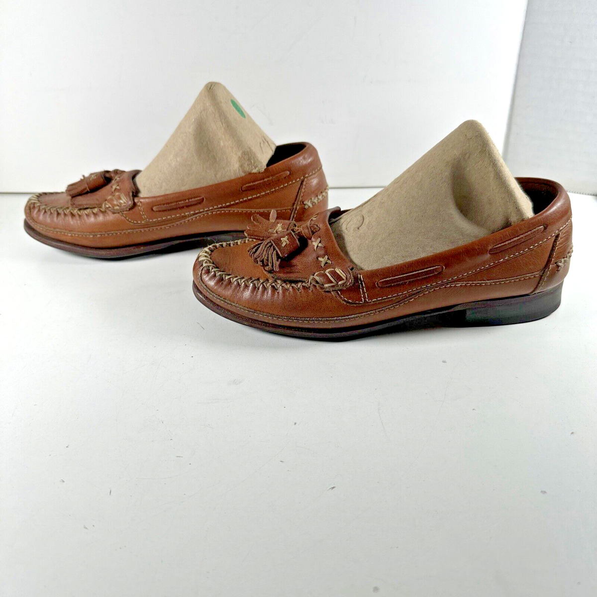 Vintage Cole Haan Womens Flats Brown Leather Loafers Tassel Front