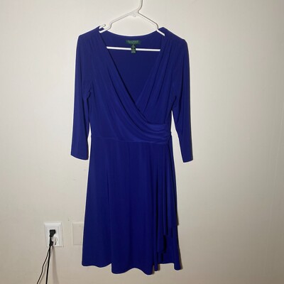Lauren Ralph Lauren Cobalt Blue Drape Dress Formal Classy Wedding Size 10 
