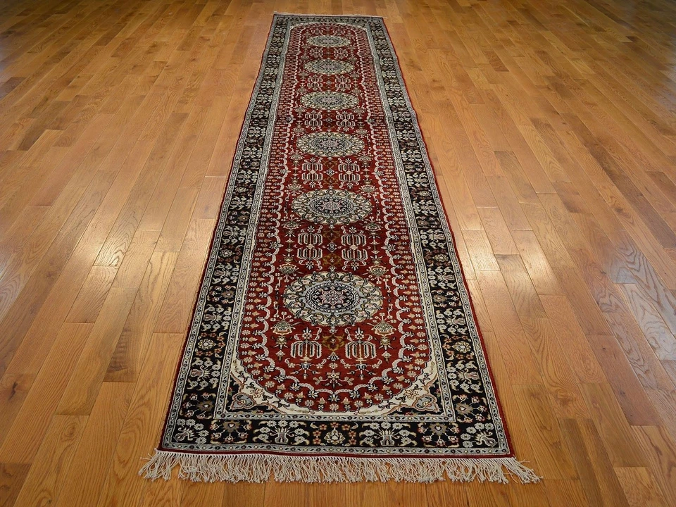 3 X 14 Runner Hand Knotted Silk Oriental Rug Red - Image 3 of 4