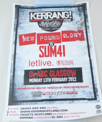 Kerrang Tour New Found Glory Sum 41 Glasgow Concert Poster Flyer 2012