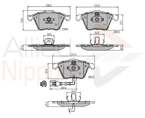 Brake Pad Set For Disc Front Fits Audi A3 Seat Skoda VW ALLIED NIPPON ADB11628