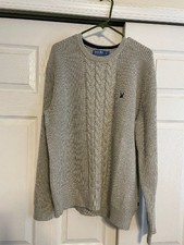 Nautica Blue Sail Oarsman cable-knit sweater Mens L . Light Gray