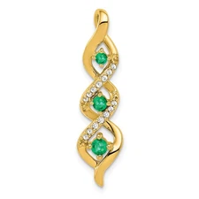 14k Yellow Gold Diamond and Emerald Twisted 3-stone Chain Slide Pendant 1.9gm