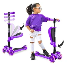 Hurtle HURFS42P Hurtle 3-Wheeled Scooter for Kids - Wheel LED Lights, Adjustable