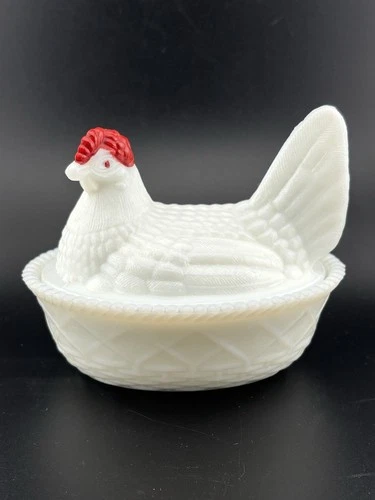 Vintage Pre-1950 Westmoreland Hen On Nest Covered Dish Milk Glass 5.5”
