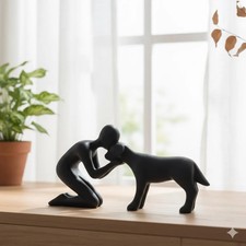 Creative Dog and Owner Resin Statue Personalized Family Theme Figurine, Moder