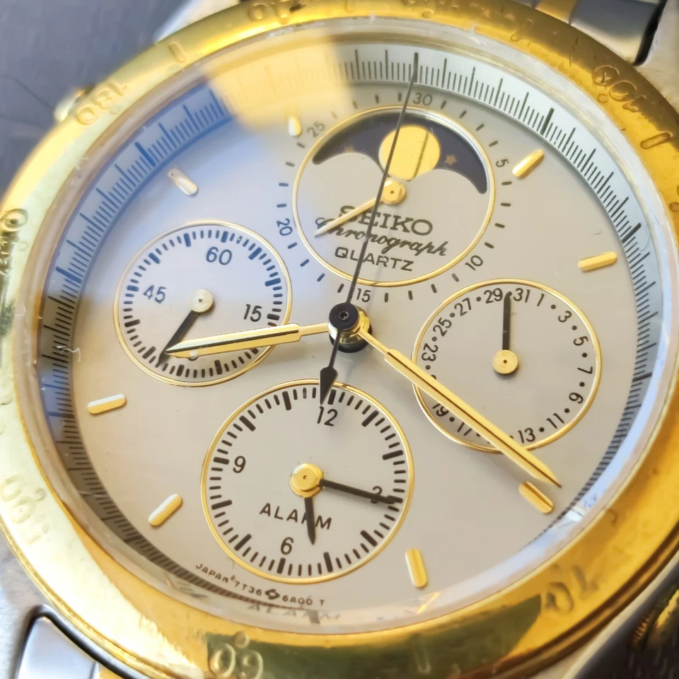 SEIKO crono 7T36-6A3A ANALOGICO FASI LUNARI VINTAGE - Immagine 4 di 4