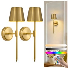 Battery Operated Wall Sconce Set of 2, Cordless 5000mAh Gold Rechargeable LED