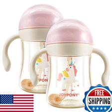 Joypony Sippy Cups for Toddlers 1-3, Spill-Proof Weighted Straw Cup w/Handle, 2-