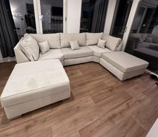 U-Shape | Bishop Corner Sofa | High Back | Cream Plush | Brand New - Sales 