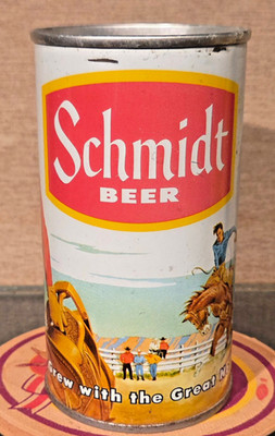 1968 YELLOW BAND SCHMIDT PULL TAB STEEL BEER CAN DIV ASSO ST PAUL RODEO COWBOY