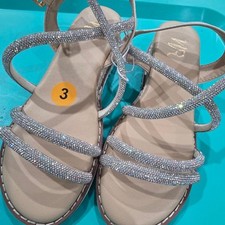 Girls Silver Rhinestone Espadrille Wedge Sandals Sparkly Platform Shoes Size 3