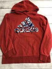 Adidas Hoodie Youth Large 14-16 Red Graphic Logo Fleece Pullover Sweatshirt