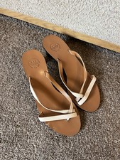 ATP Atelier Paris Leather Mini Heel Sandals White Tan, size EUR 37,  UK 4