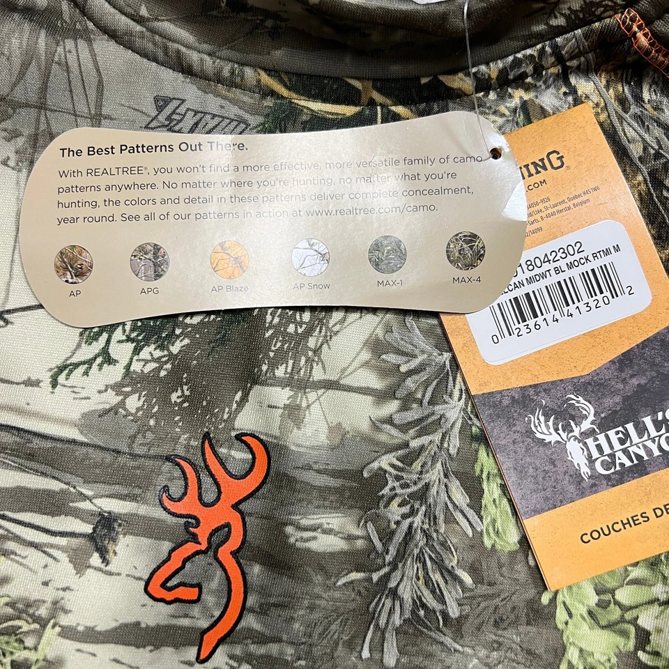 Browning Hells Canyon Base Layer Midweight BL Mock Top Size Medium NWT Camo - Image 3 of 4