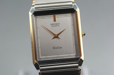Vintage 1985 Seiko Dolce 7730-5030 Two-Tone Tank Quartz Mens Watch