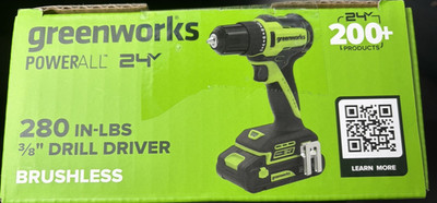 Greenworks PowerAll DD330 24V Brushless 3/8'' Keyless Drill Kit 2Ah +Chg