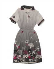 VINTAGE Womens Short Sleeves Shirt Dress US 6 Medium Grey Floral Polyester CB59