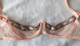 AGENT PROVOCATEUR Pink Black Lace & Ribbons Open Cup Balconette Bra size 34C