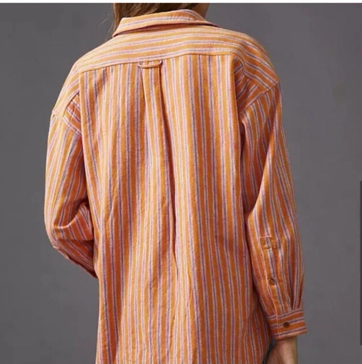 Camisa Anthropologie Pilcro média Oxford túnica listrada laranja botão manga longa - Imagem 2 de 4