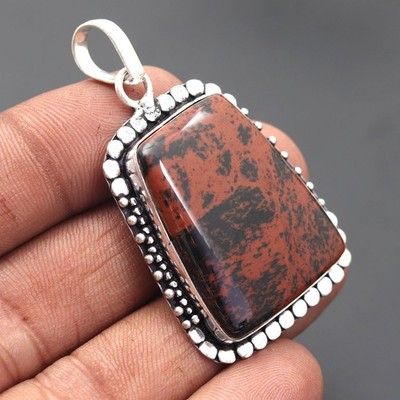 Mahagoni Obsidian Edelstein 925 Sterling Silber Handarbeit Anhänger Schmuck Geschenk für