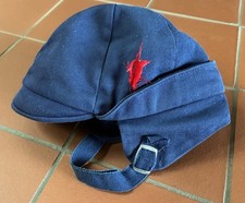 Vintage Baby Toddler Hat Feather Navy Newsboy Cap with Ear flaps Chin Strap