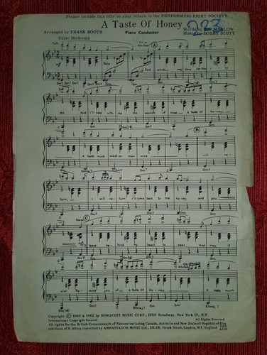 A Taste Of Honey Sheet Music For Piano Conductor. Ref00074