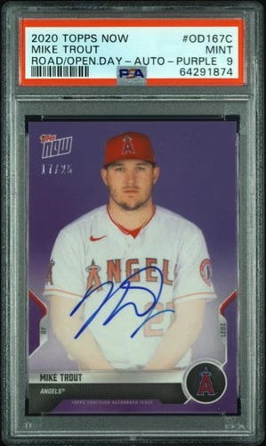 Mike Trout 2020 Topps Now Road To Opening Day #OD167C AUTO 17/25 Purple PSA 9