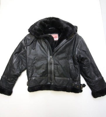 Vtg Protocol B3 Bomber Jacket Black Leather Trim Boys Youth 4 Faux Lining Hooded