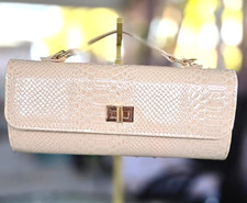 Beige Structured Evening Clutch   Faux Leather Formal Wedding Bag NWOT