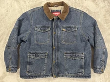 Wrangler Jacket Mens 2XL Blue Denim Chore Barn Sherpa Corduroy Collar Workwear