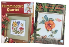 Lot of 2 Cross Stitch Leaflets Hummingbird Quartet Leisure Arts 3459 Hibiscus