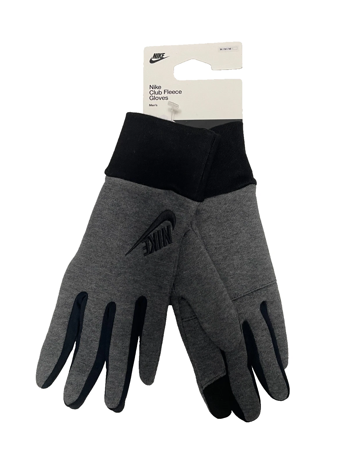 Nike Gloves Mens Medium Club Fleece Touchscreen Charcoal Grey Black