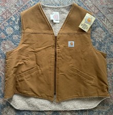 1997 Carhartt 6SV Tan Duck Canvas Fleece Lined Vest 3XL NEW USA Made VINTAGE