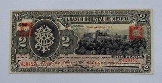 Mexico 1914 2 Pesos El Banco Oriental de Mexico Puebla P# S389
