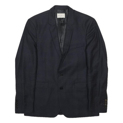 SANDRO Herren Woll Blazer Jacke Navy Blau M Wolle Webstoff Knopfverschluss