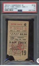1950 Ted Williams PSA Ticket 2 Hits 5/30 At NY/ Injury All-Star GM/89 GM/28 HR⚾️