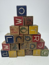 Vintage Embossed Wooden Alphabet Blocks Lot of 21 Wood Toy Misc Letters Decor