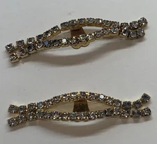 Vintage Shoe Clips Buckles Clear Rhinestone Gold Tone Bow beautiful articulated