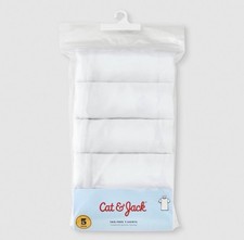 Cat  Jack Boys White Tag-Free Crew Neck T-Shirts 5 Pack Size L 10-12 New