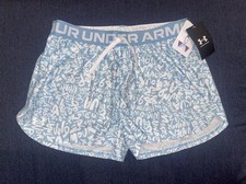    22 Under Armour Shorts Girls L Blue Camo Print Play Up Gym Summer Athletic   